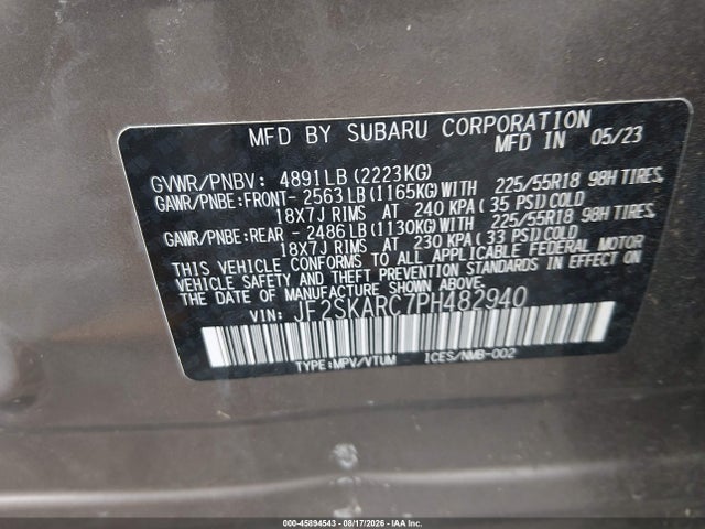 Aukcja sprzedaży 2023 Subaru Forester Touring, vin: JF2SKARC7PH482940, numer aukcji: 45894543