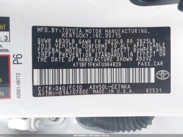 Aukcja sprzedaży 2015 Toyota Camry Le, vin: 4T1BF1FK4FU964829, numer aukcji: 45894573