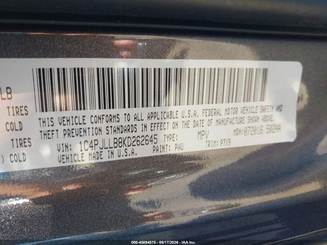Aukcja sprzedaży 2019 Jeep Cherokee Latitude Plus Fwd, vin: 1C4PJLLB8KD262645, numer aukcji: 45894575