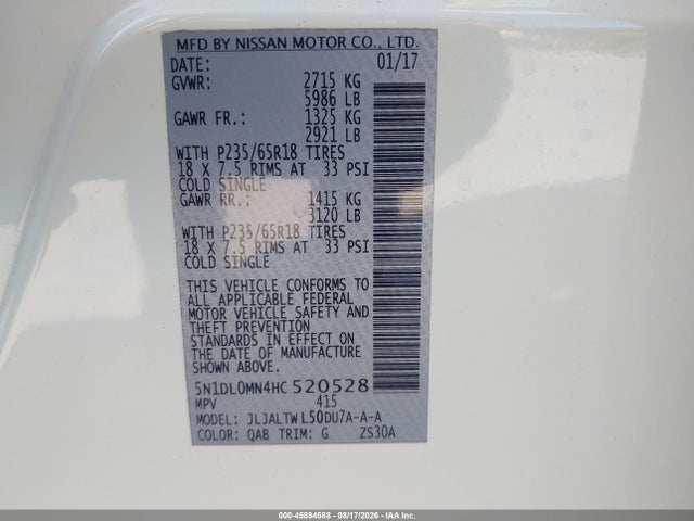 Продаж на аукціоні авто 2017 Infiniti Qx60, vin: 5N1DL0MN4HC520528, номер лоту: 45894588