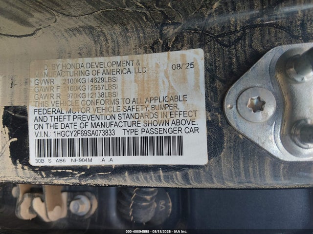 45894595 :رقم المزاد ، 1HGCY2F69SA073833 vin ، 2025 Honda Accord Hybrid Ex-l مزاد بيع
