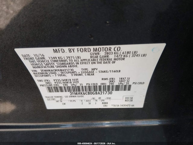 Aukcja sprzedaży 2016 Ford Flex Sel, vin: 2FMHK6C80GBA21730, numer aukcji: 45894624