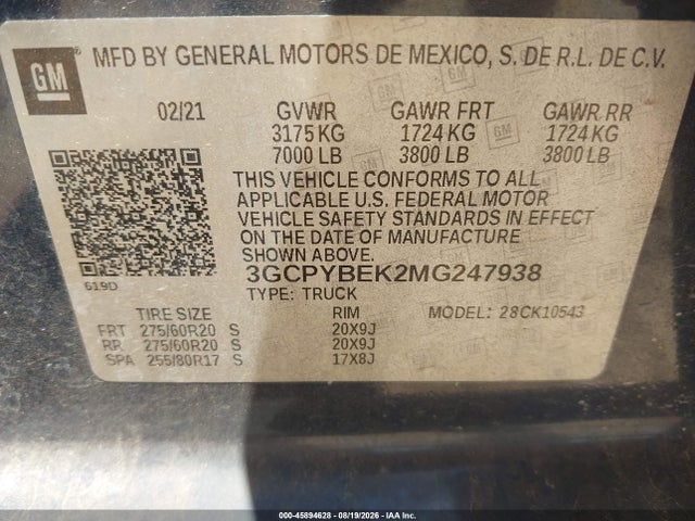 Chevrolet Silverado 1500 4wd Short Bed Custom 2021 3GCPYBEK2MG247938 Image 9