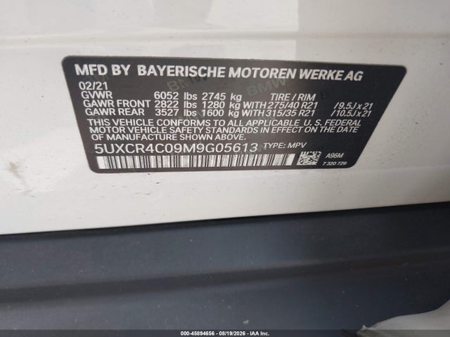 Продаж на аукціоні авто 2021 Bmw X5 Sdrive40i, vin: 5UXCR4C09M9G05613, номер лоту: 45894656