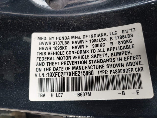 Honda CIVIC EX 2017 19XFC2F7XHE215860 Image 9