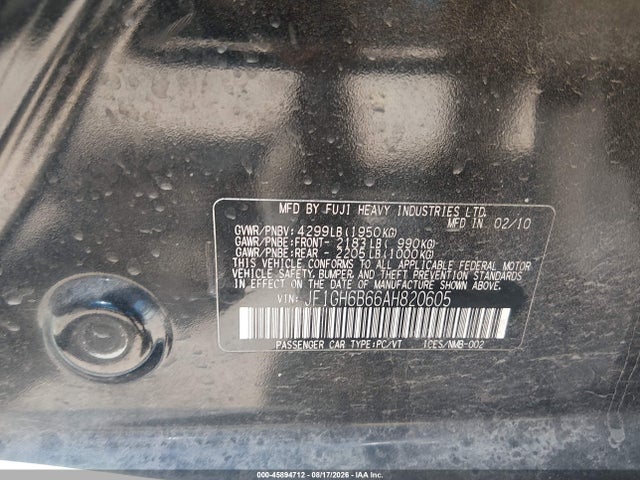 Продажа на аукционе авто 2010 Subaru Impreza 2.5i Premium, vin: JF1GH6B66AH820605, номер лота: 45894712