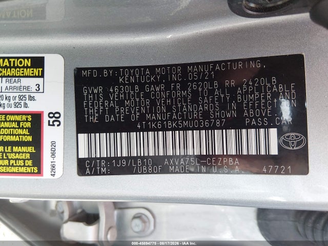 Aukcja sprzedaży 2021 Toyota Camry Xse Awd, vin: 4T1K61BK5MU036787, numer aukcji: 45894775