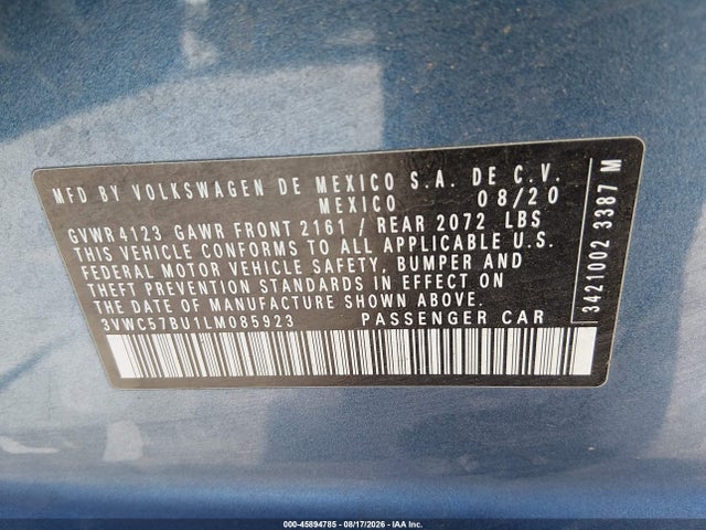 3VWC57BU1LM085923 Volkswagen Jetta 1.4t R-line/1.4t S/1.4t Se