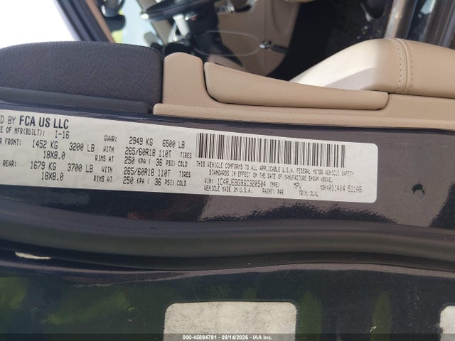 Aukcja sprzedaży 2016 Jeep Grand Cherokee Limited, vin: 1C4RJEBG9GC320504, numer aukcji: 45894791