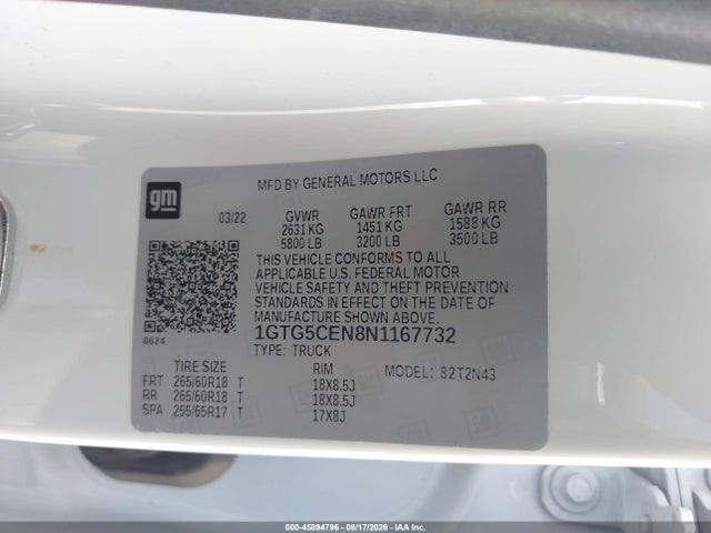 Продаж на аукціоні авто 2022 Gmc Canyon 2wd  Short Box Elevation, vin: 1GTG5CEN8N1167732, номер лоту: 45894796
