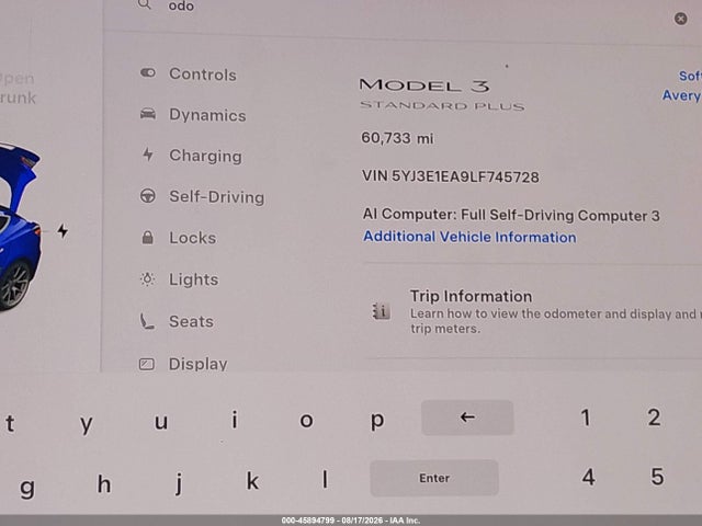 Продажа на аукционе авто 2020 Tesla Model 3 Standard Range Plus Rear-wheel Drive/standard Range Rear-wheel Drive, vin: 5YJ3E1EA9LF745728, номер лота: 45894799