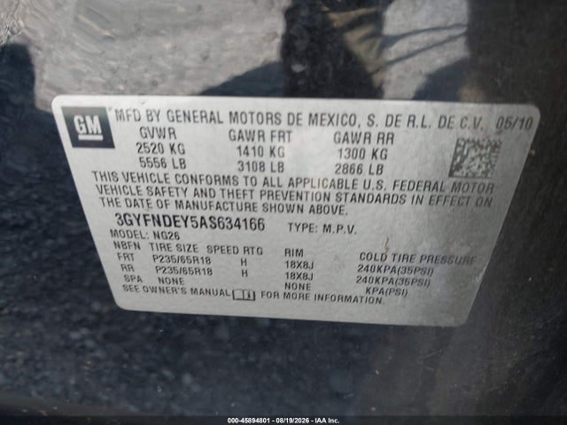 2010 Cadillac Srx Luxury Collection მანქანა იყიდება აუქციონზე, vin: 3GYFNDEY5AS634166, აუქციონის ნომერი: 45894801