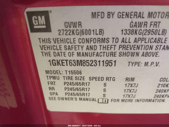Продаж на аукціоні авто 2005 Gmc Envoy Denali, vin: 1GKET63M852311951, номер лоту: 45894817