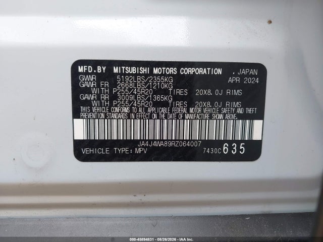 Aukcja sprzedaży 2024 Mitsubishi Outlander Sel 2.5 S-awc/sel Black Edition S-awc/sel Platinum Edition S-awc, vin: JA4J4WA89RZ064007, numer aukcji: 45894831