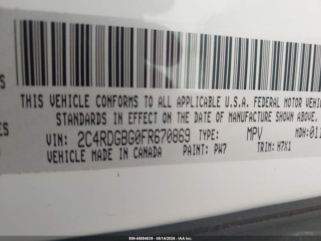 Продажа на аукционе авто 2015 Dodge Grand Caravan American Value Pkg, vin: 2C4RDGBG0FR670869, номер лота: 45894839