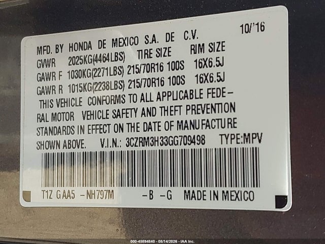 Honda CR-V LX 2016 3CZRM3H33GG709498 Image 9