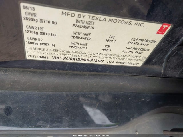 45894844 :رقم المزاد ، 5YJSA1DP6DFP13107 vin ، 2013 Tesla Model S Performance مزاد بيع
