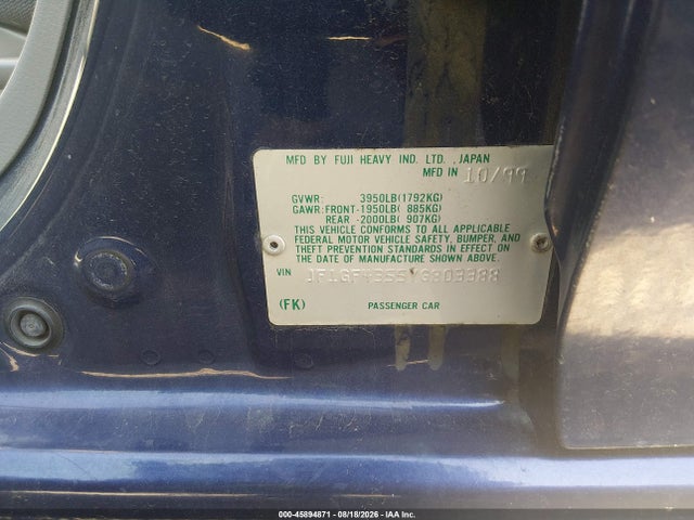 2000 Subaru Impreza L მანქანა იყიდება აუქციონზე, vin: JF1GF4355YG803388, აუქციონის ნომერი: 45894871