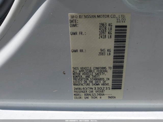 45894874 :رقم المزاد ، 1N4BL4CV7PN330235 vin ، 2023 Nissan Altima Sr Fwd مزاد بيع