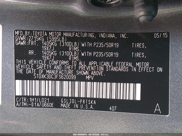 Toyota Sienna Se 8 Passenger 2015 5TDXK3DC3FS620099 Image 9