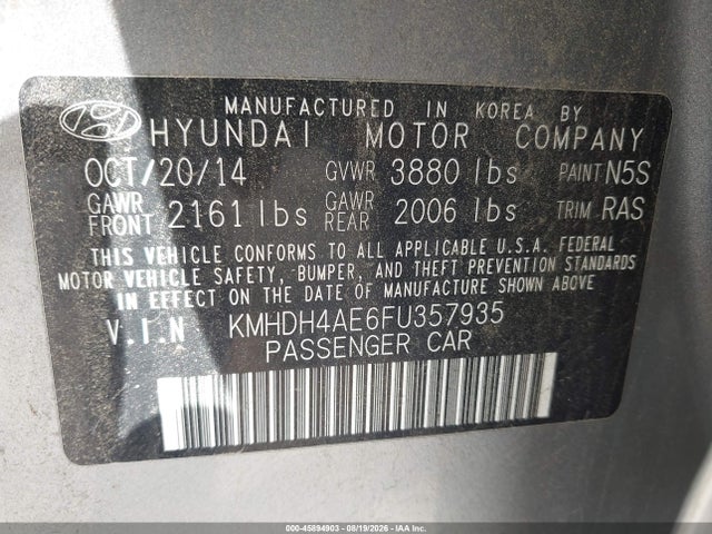 Aukcja sprzedaży 2015 Hyundai Elantra Se, vin: KMHDH4AE6FU357935, numer aukcji: 45894903
