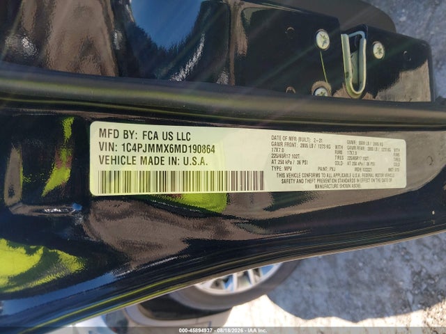 Продаж на аукціоні авто 2021 Jeep Cherokee Latitude Lux 4x4, vin: 1C4PJMMX6MD190864, номер лоту: 45894937