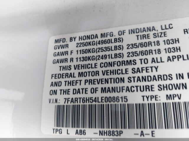 7FART6H54LE008615 Honda Cr-v Hybrid Ex