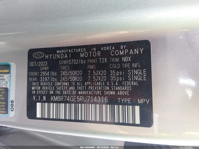 Aukcja sprzedaży 2024 Hyundai Palisade Calligraphy, vin: KM8R74GE5RU714316, numer aukcji: 45894960