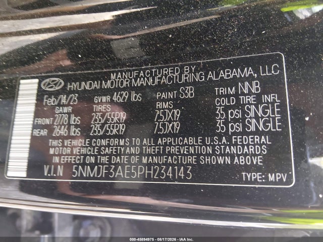Продаж на аукціоні авто 2023 Hyundai Tucson Sel, vin: 5NMJF3AE5PH234143, номер лоту: 45894975