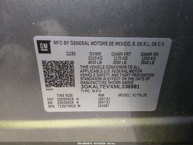 Aukcja sprzedaży 2021 Gmc Terrain Awd Sle, vin: 3GKALTEVXML336981, numer aukcji: 45894976