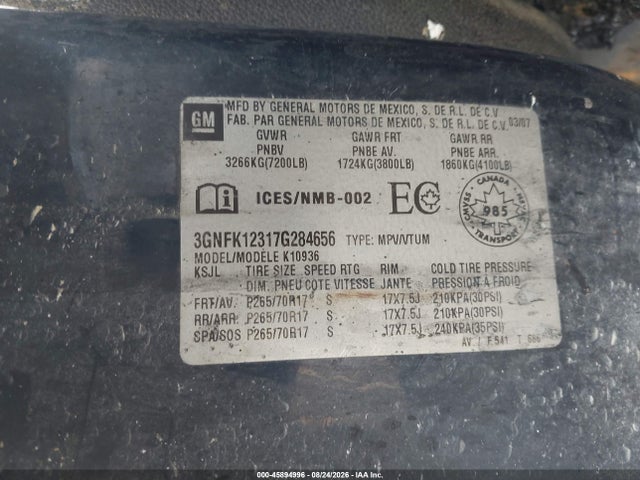 Продаж на аукціоні авто 2007 Chevrolet Avalanche 1500 Ls/lt/ltz, vin: 3GNFK12317G284656, номер лоту: 45894996