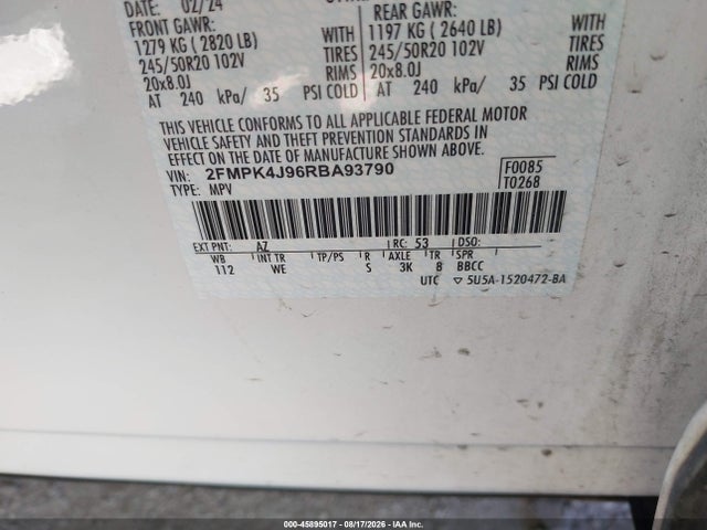 Продаж на аукціоні авто 2024 Ford Edge St-line, vin: 2FMPK4J96RBA93790, номер лоту: 45895017