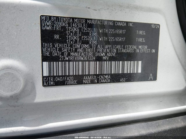 Продажа на аукционе авто 2024 Toyota Rav4 Xle, vin: 2T3W1RFVXRW361324, номер лота: 45895040