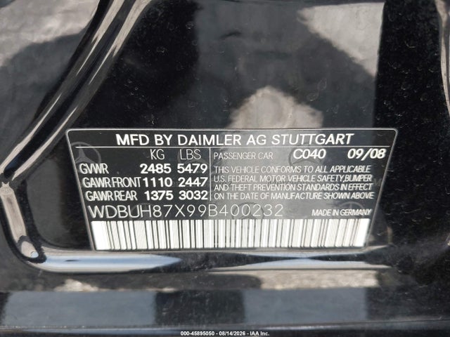 45895050 :رقم المزاد ، WDBUH87X99B400232 vin ، 2009 Mercedes-benz E 350 4matic مزاد بيع