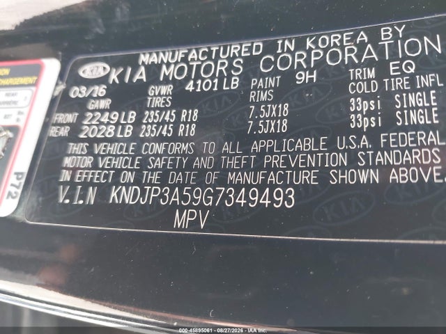 45895061 :رقم المزاد ، KNDJP3A59G7349493 vin ، 2016 Kia Soul + مزاد بيع