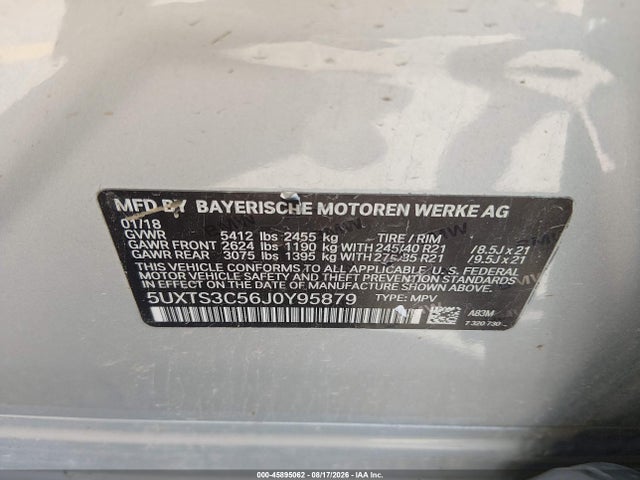 Auction sale of the 2018 Bmw X3 M40i, vin: 5UXTS3C56J0Y95879, lot number: 45895062