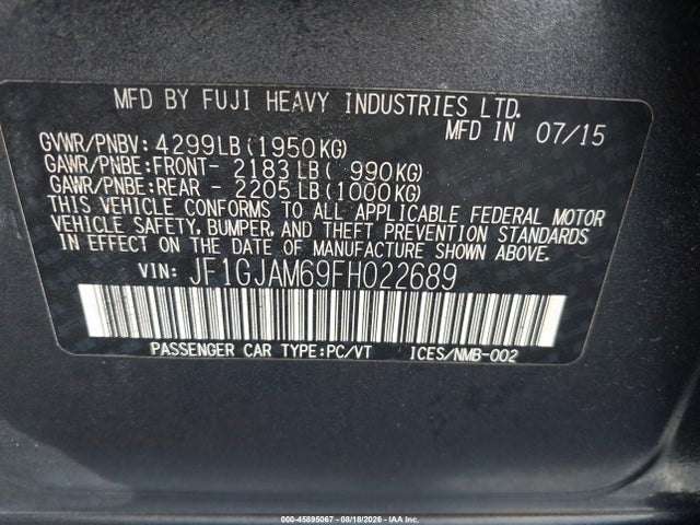 Subaru Impreza 2.0i Limited 2015 JF1GJAM69FH022689 Image 9