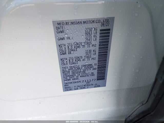 Aukcja sprzedaży 2023 Nissan Pathfinder Platinum 4wd, vin: 5N1DR3DK6PC211177, numer aukcji: 45895068
