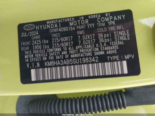 Продажа на аукционе авто 2025 Hyundai Kona Se, vin: KM8HA3AB5SU198342, номер лота: 45895074