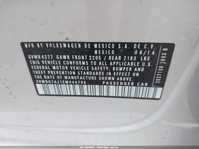 Продажа на аукционе авто 2014 Volkswagen Jetta 1.8t Se, vin: 3VWD07AJ1EM444796, номер лота: 45895082
