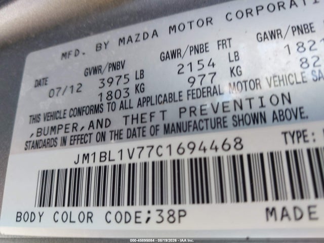 Продаж на аукціоні авто 2012 Mazda Mazda3 I Touring, vin: JM1BL1V77C1694468, номер лоту: 45895084