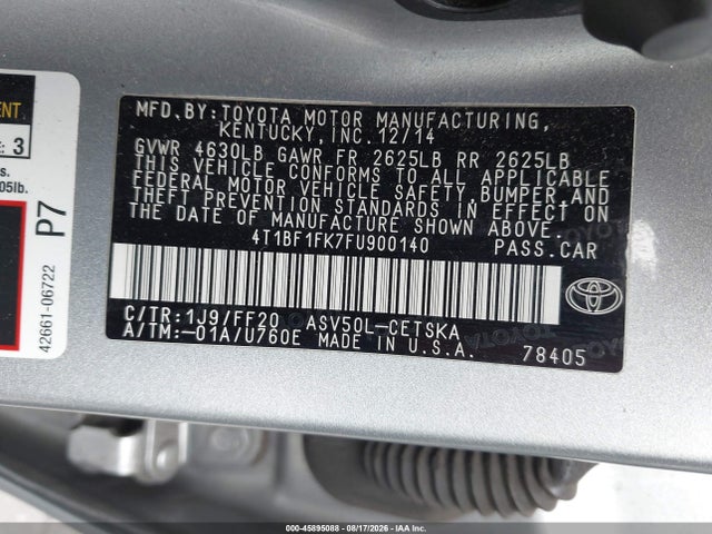 2015 Toyota Camry Se მანქანა იყიდება აუქციონზე, vin: 4T1BF1FK7FU900140, აუქციონის ნომერი: 45895088