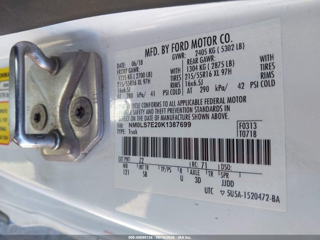 45895134 :رقم المزاد ، NM0LS7E20K1387699 vin ، 2019 Ford Transit Connect Xl مزاد بيع