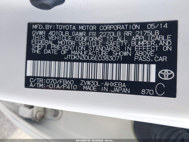 Toyota Prius Three 2014 JTDKN3DU6E0383071 Image 9