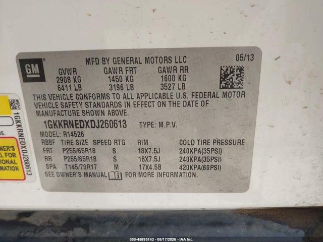 2013 Gmc Acadia Sle-1 მანქანა იყიდება აუქციონზე, vin: 1GKKRNEDXDJ260613, აუქციონის ნომერი: 45895142