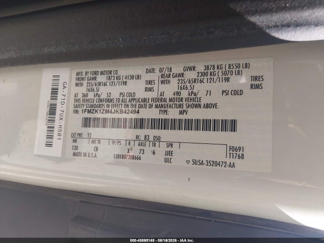 1FMZK1ZM4JKB42494 Ford Transit-150 Xl