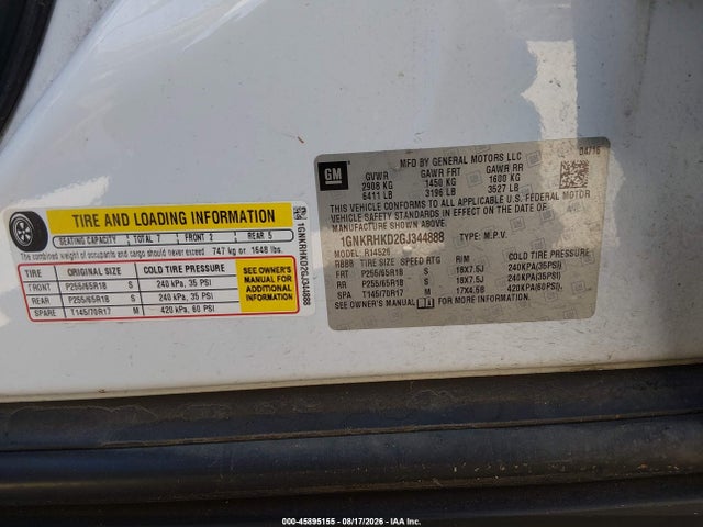 Продажа на аукционе авто 2016 Chevrolet Traverse 2lt, vin: 1GNKRHKD2GJ344888, номер лота: 45895155