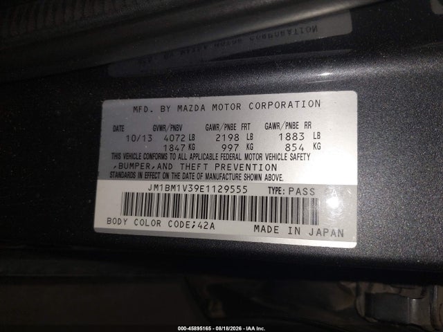 2014 Mazda Mazda3 S Touring მანქანა იყიდება აუქციონზე, vin: JM1BM1V39E1129555, აუქციონის ნომერი: 45895165
