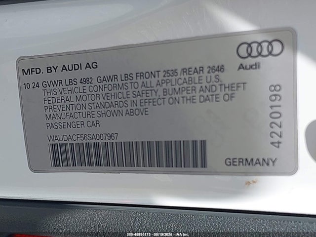Aukcja sprzedaży 2025 Audi A5 Sportback Premium 45 Tfsi S Line Quattro S Tronic, vin: WAUDACF56SA007967, numer aukcji: 45895175
