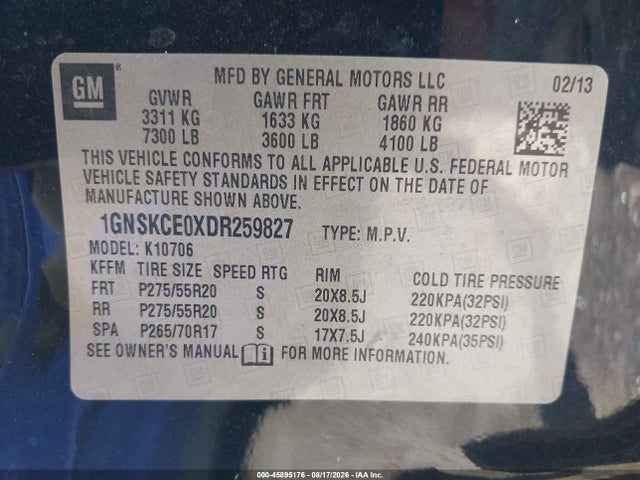 Aukcja sprzedaży 2013 Chevrolet Tahoe Ltz, vin: 1GNSKCE0XDR259827, numer aukcji: 45895176